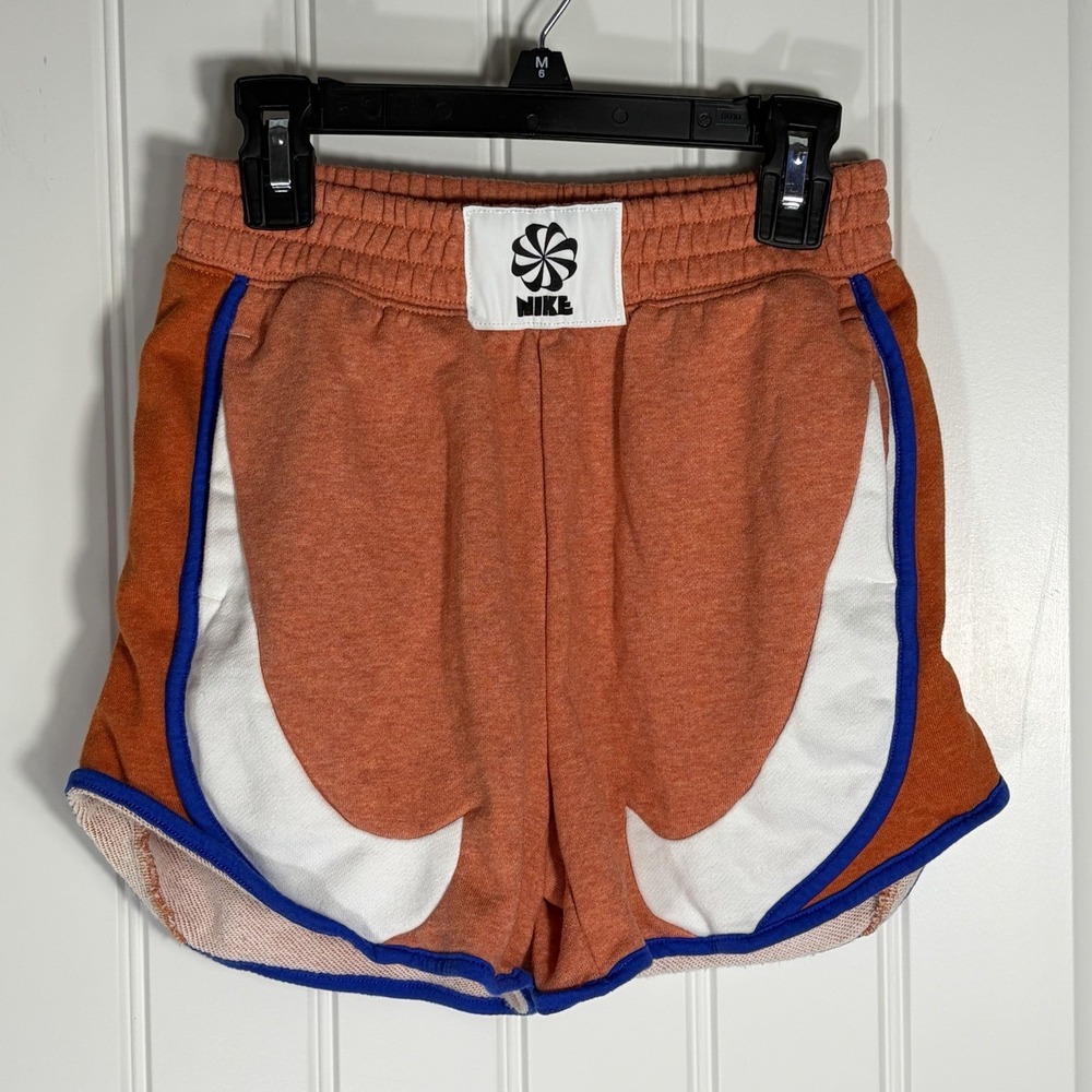 Nike Sportswear Swoosh Fleece Shorts Kids Size Small Orange Blue Graphic Logo
